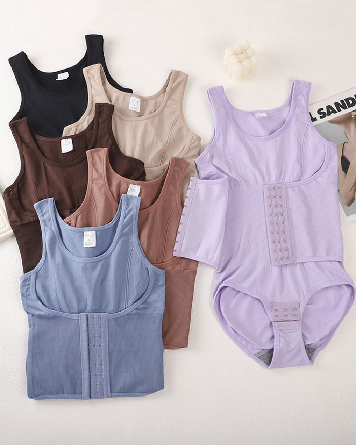 2 in 1 Seamless Double Tummy Control Corset Bodysuit Scoop Neck Tank Top Shapewear  - By Qivii