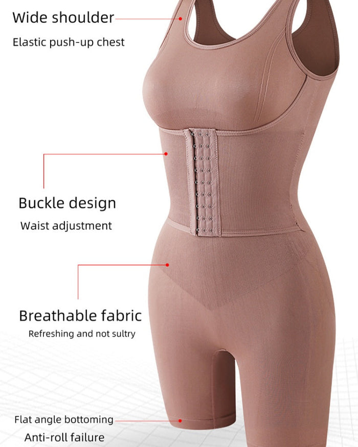 2 in 1 Seamless Double Tummy Control Mid Length Bodysuit  - By Qivii