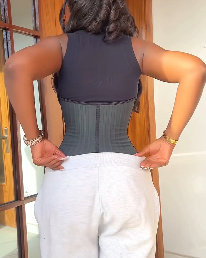 29 Steel Bone Hook And Zip Waist Trainer Tummy Control Cincher Corset  - By Qivii