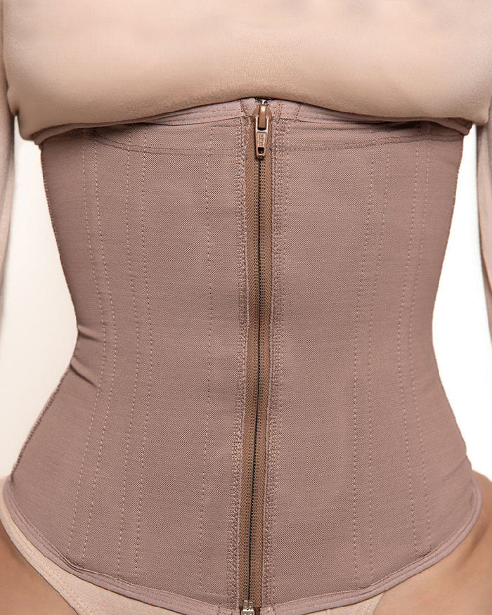 9 Boned Waist Trainer For Women Hourglass Zipper Tummy Control Workout Corset  - By Qivii