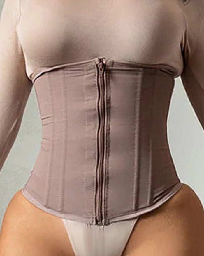 9 Boned Waist Trainer For Women Hourglass Zipper Tummy Control Workout Corset  - By Qivii