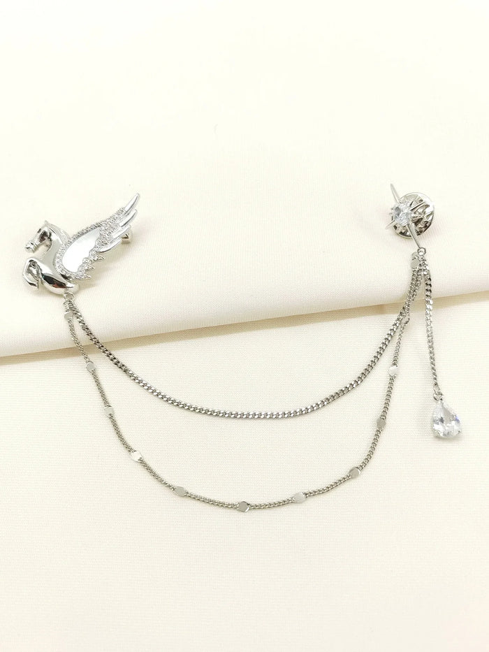 Aditi Silver Pegasus & Star Brooch Pin With Chain