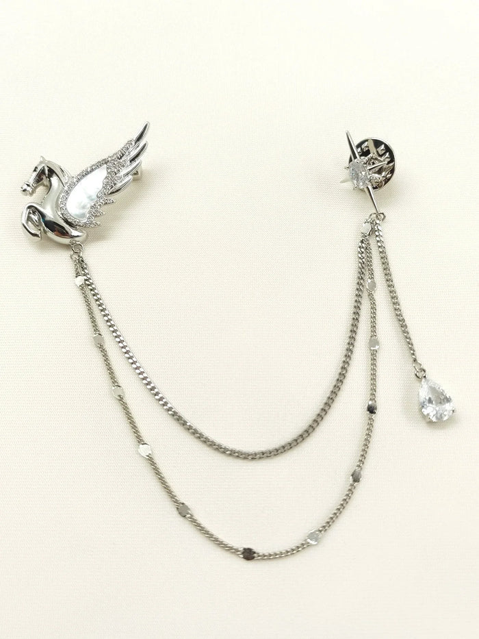 Aditi Silver Pegasus & Star Brooch Pin With Chain
