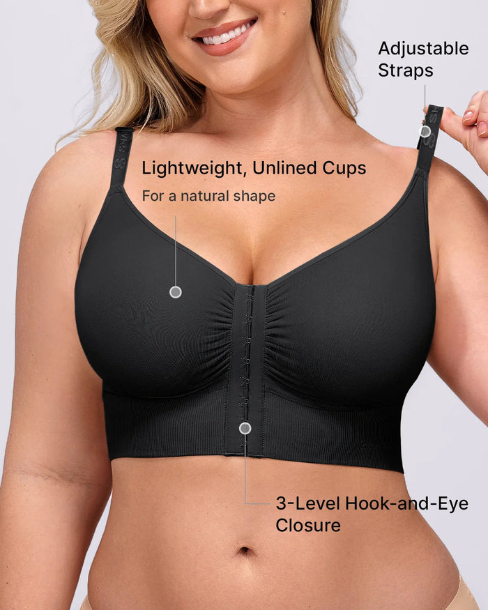 Adjustable Strap Front Hook Smoothing Unlined Wireless Bra  - By Qivii