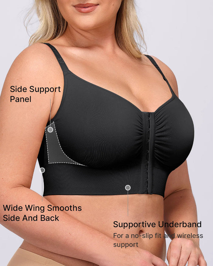 Adjustable Strap Front Hook Smoothing Unlined Wireless Bra  - By Qivii