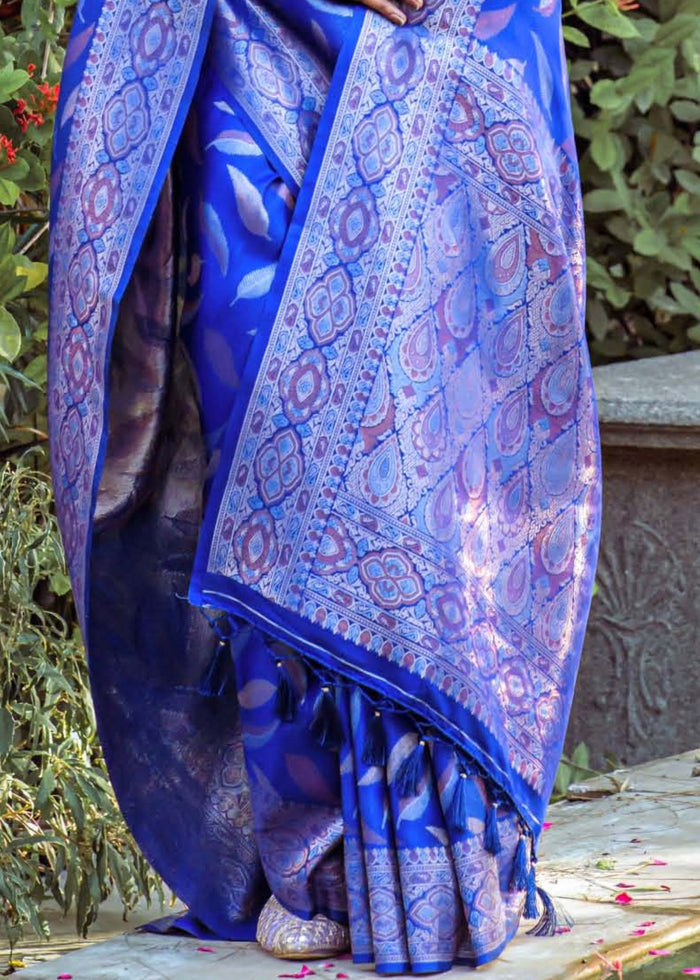 Admiral Blue Zari Woven Silk Saree - qivii