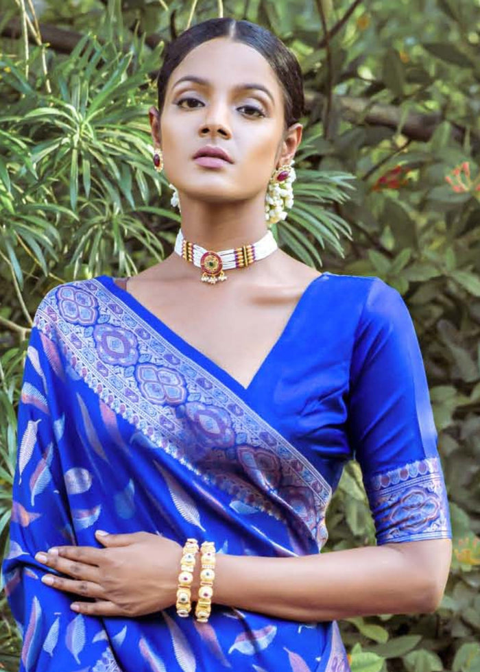 Admiral Blue Zari Woven Silk Saree - qivii