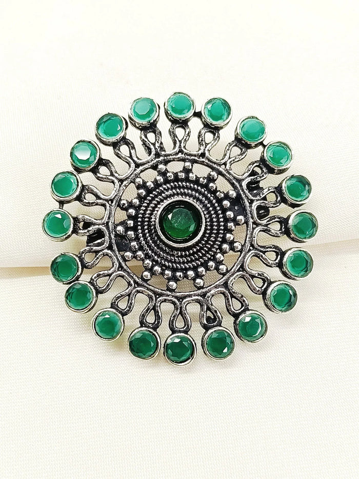 Advaith Green Oxidized Brooch