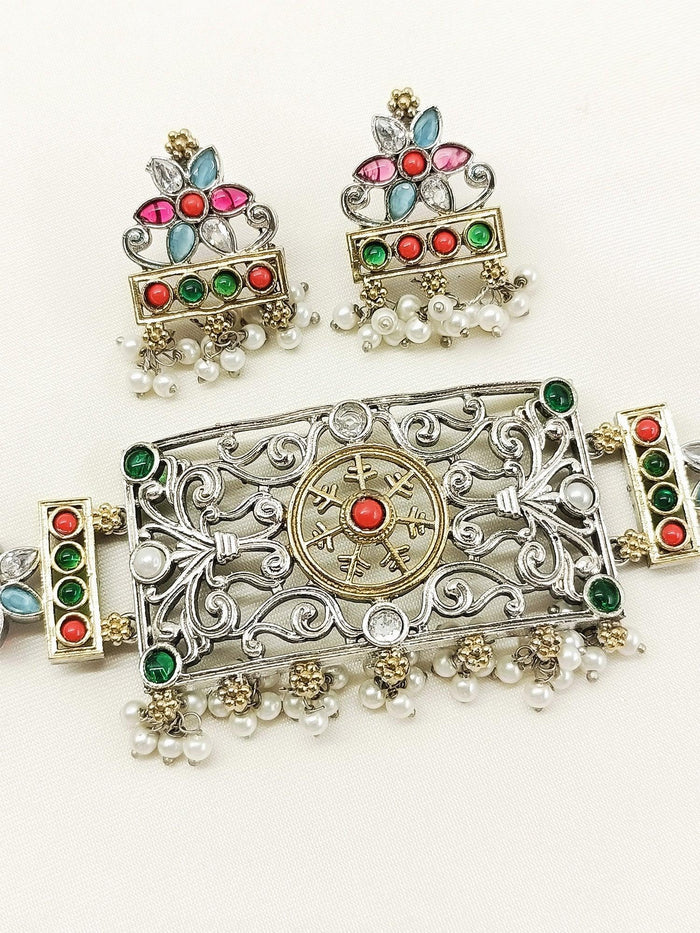 Anagha Multi Colour Oxidized Choker Set
