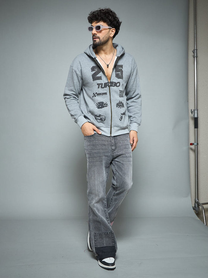 Anthra Melange Racing Graphic Hoodie