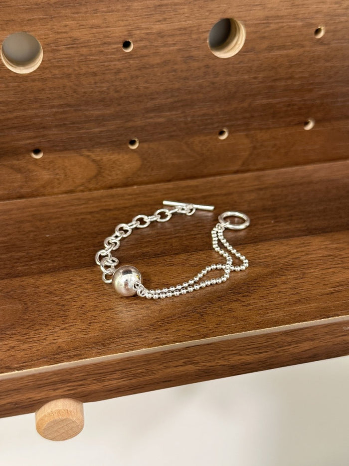 B1404 Double Chain Toggle Clasp Beaded Bracelet