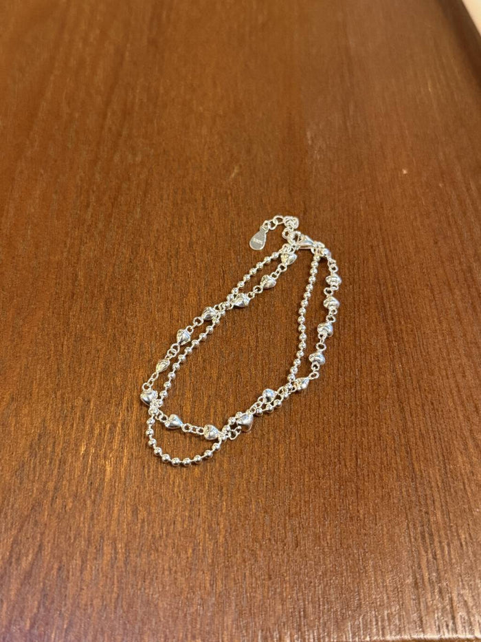 B1534 Double Chain Beaded Heart Bracelet