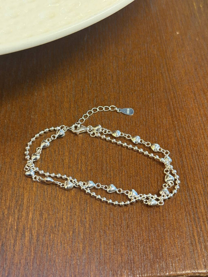 B1534 Double Chain Beaded Heart Bracelet