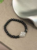 B1563 6mm Black Agate Rhombus Clover Bracelet