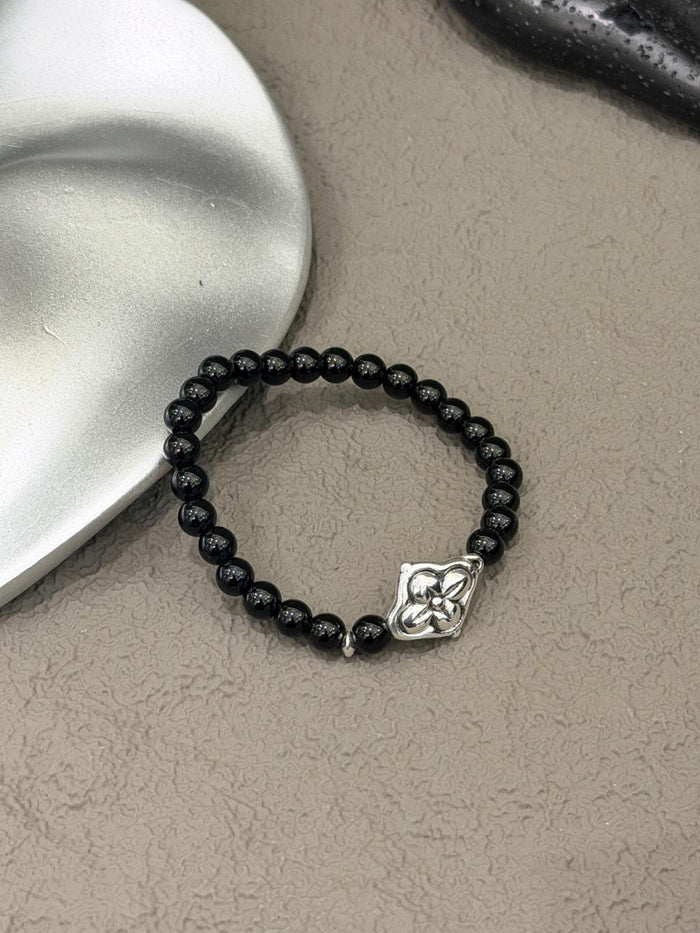 B1563 6mm Black Agate Rhombus Clover Bracelet