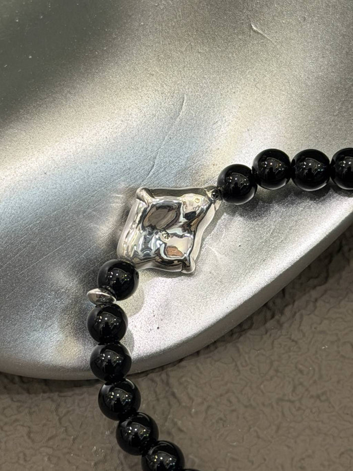 B1563 6mm Black Agate Rhombus Clover Bracelet