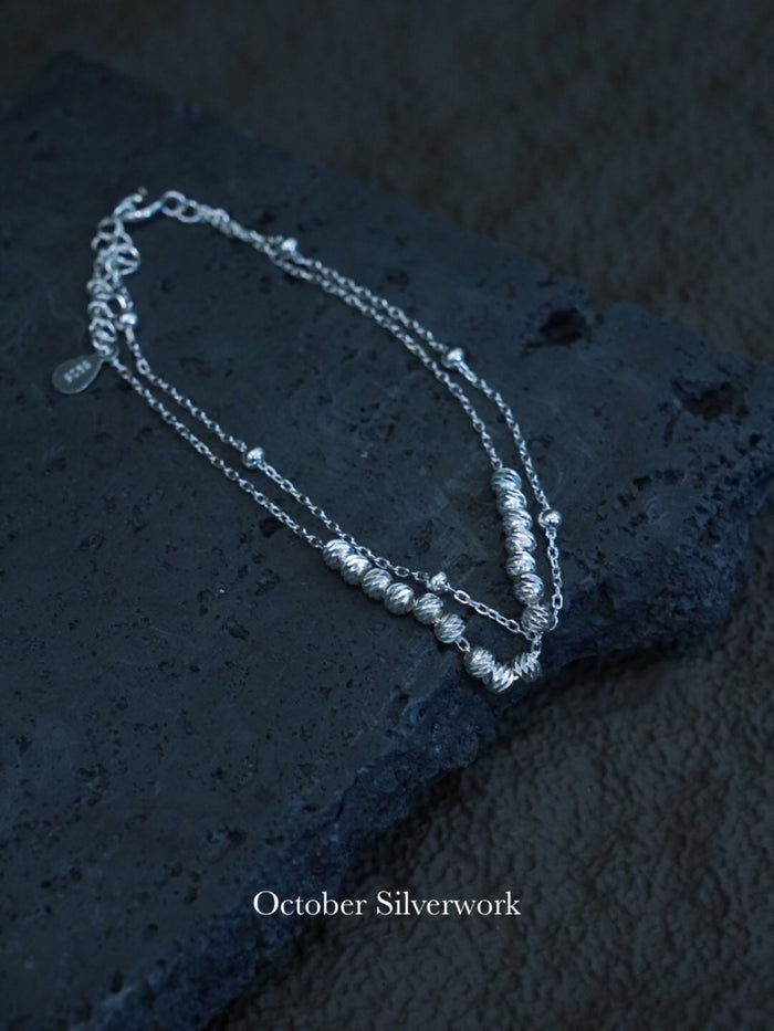 B1568 Cut Corner Round Bead Double Chain Bracelet