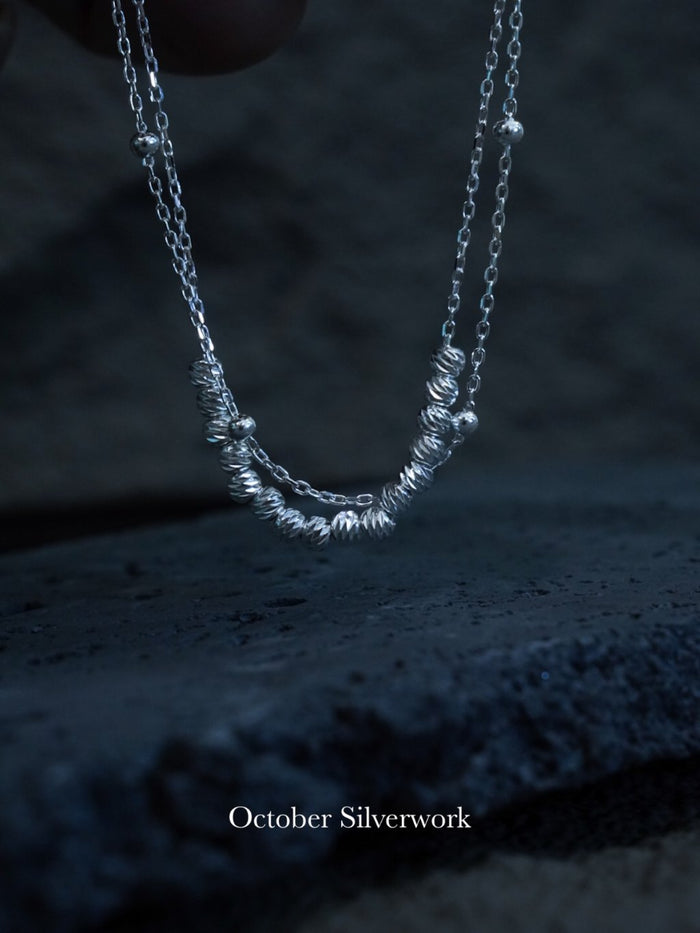 B1568 Cut Corner Round Bead Double Chain Bracelet