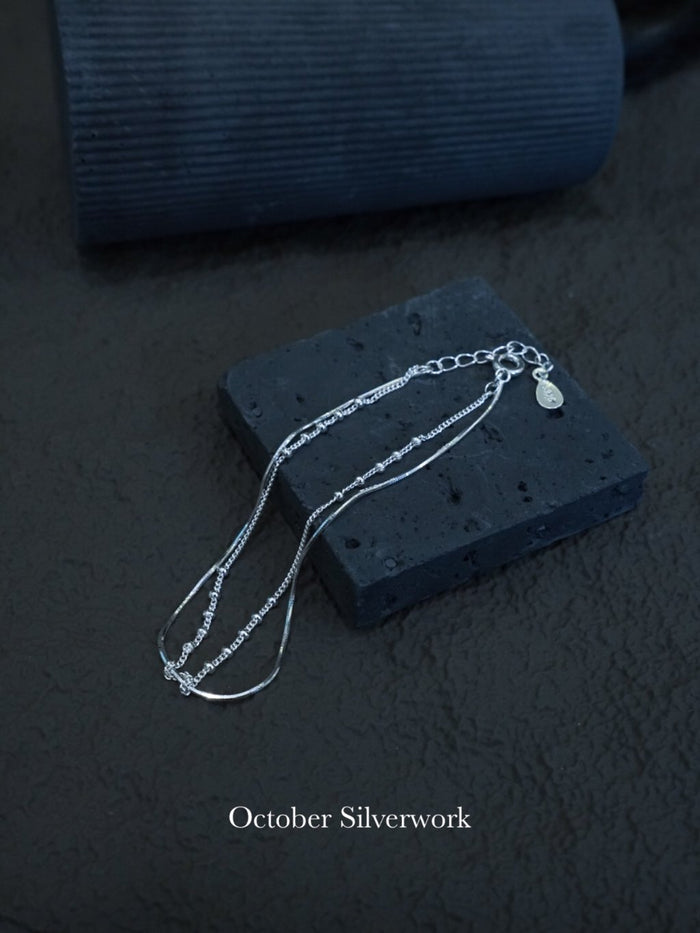 B1569 Snake bone chain with small bead double chain bracelet