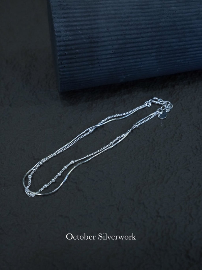 B1569 Snake bone chain with small bead double chain bracelet