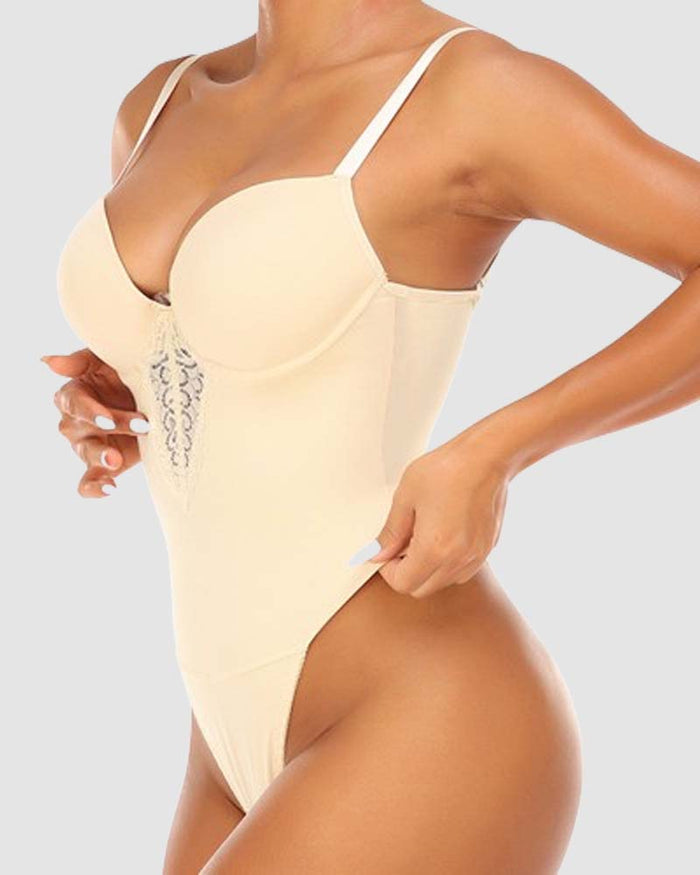 Backless Push Up Bra Waist Slimming Butt Lifter Thong Shapewear Bodysuit  - By Qivii