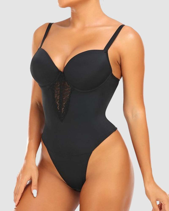 Backless Push Up Bra Waist Slimming Butt Lifter Thong Shapewear Bodysuit  - By Qivii