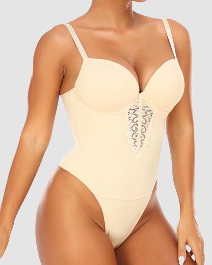 Backless Push Up Bra Waist Slimming Butt Lifter Thong Shapewear Bodysuit  - By Qivii
