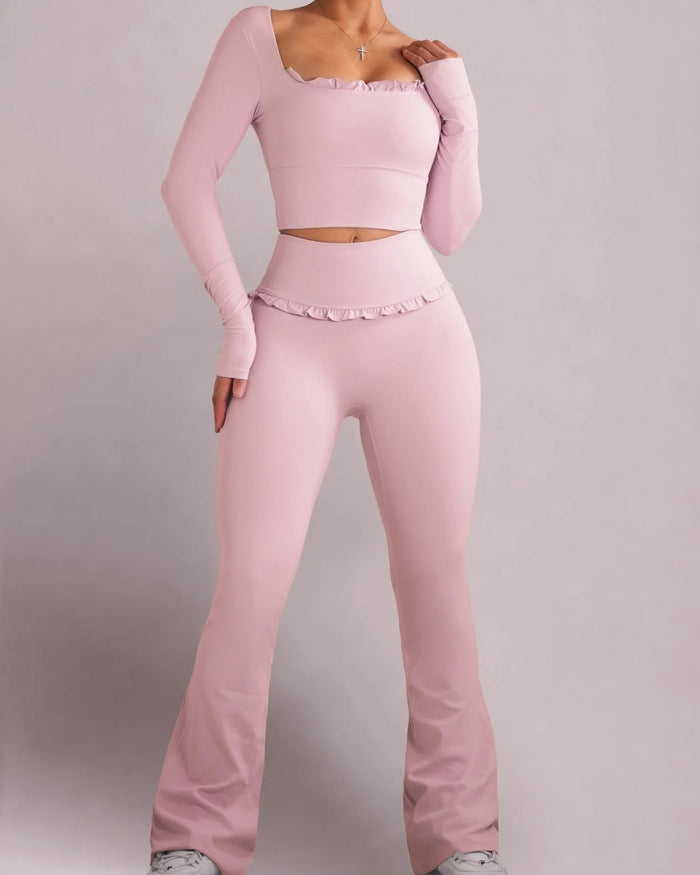 Ballet Ruffle Sports Tight-Fitting Height Elasticity Fitness Yoga Set  - By Qivii