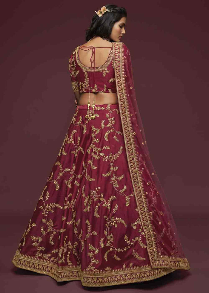 Barn Red Silk Lehenga Choli with Thread,Zari,Dori & Sequins work | Ready To Wear - qivii