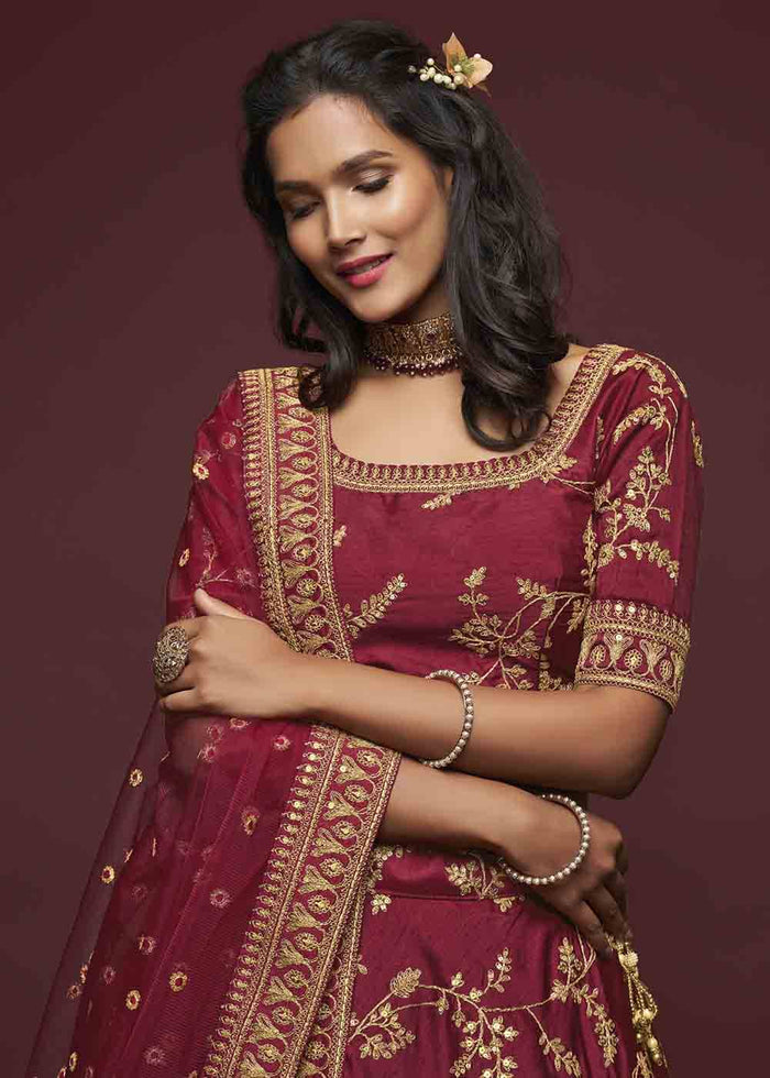 Barn Red Silk Lehenga Choli with Thread,Zari,Dori & Sequins work | Ready To Wear - qivii
