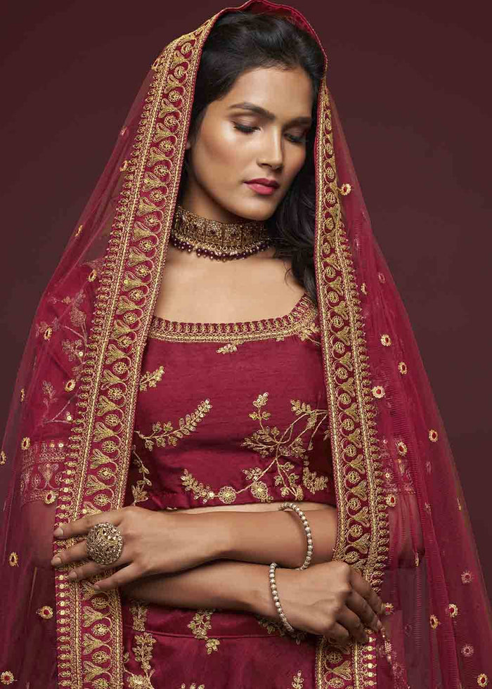Barn Red Silk Lehenga Choli with Thread,Zari,Dori & Sequins work | Ready To Wear - qivii