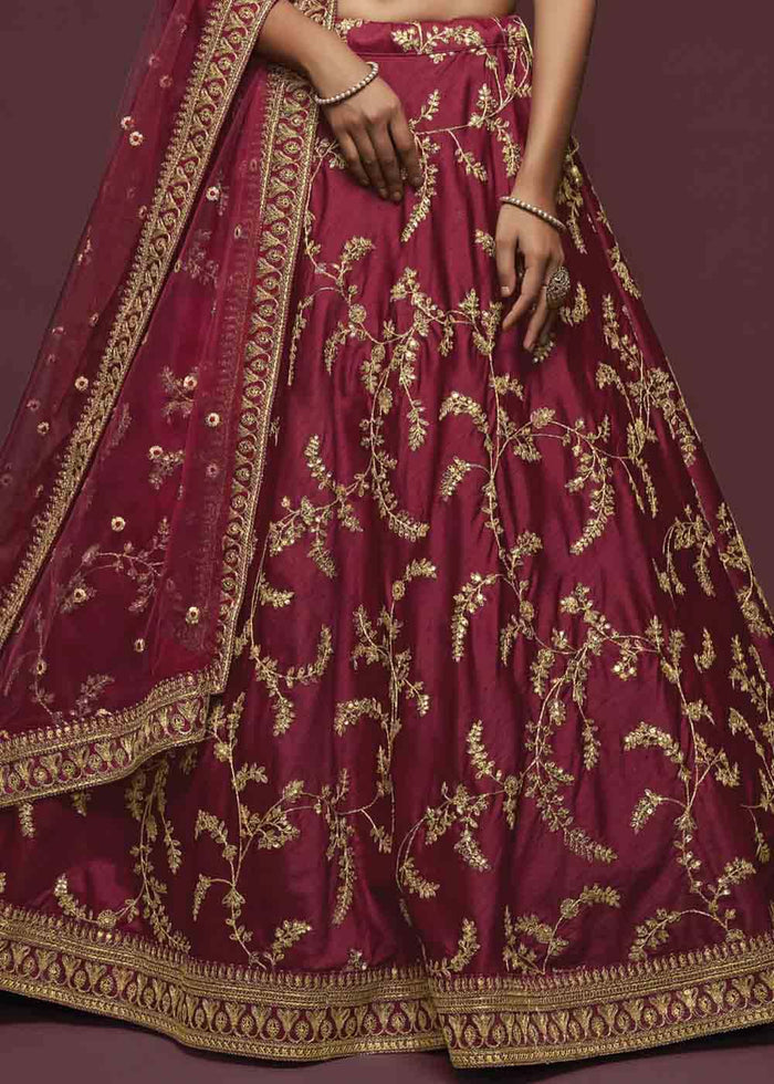 Barn Red Silk Lehenga Choli with Thread,Zari,Dori & Sequins work | Ready To Wear - qivii
