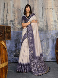 Beige-Blue Handloom Cotton Saree