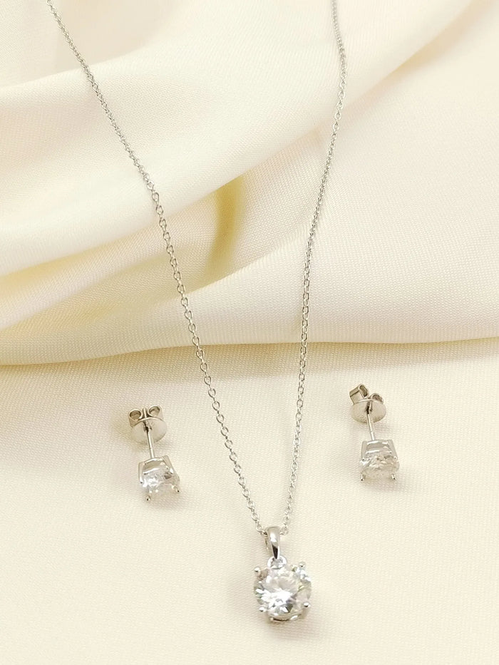 Biana 92.5 Silver American Diamond Pendant Set