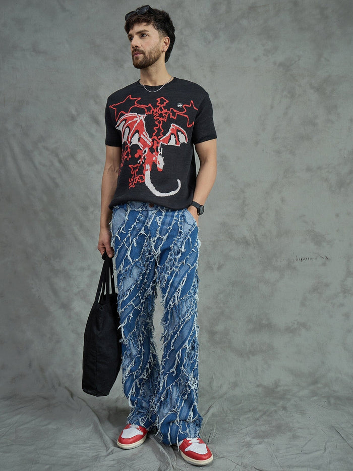 Black Bat Graphic Knitted Tshirt