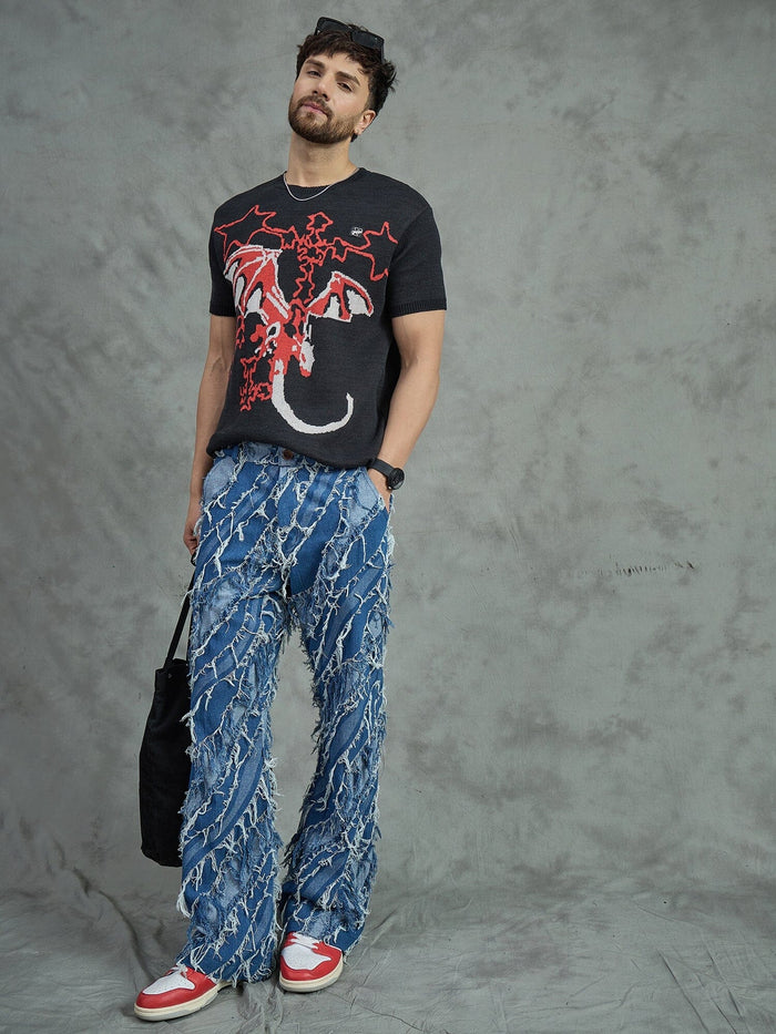 Black Bat Graphic Knitted Tshirt