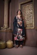 Black  Floral Print Handwork Kurta Set with Pant & Dupatta - qivii