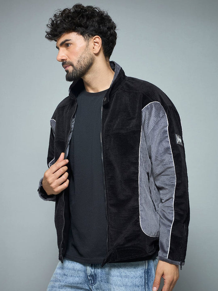 Black & Grey Corduroy Moto Jacket