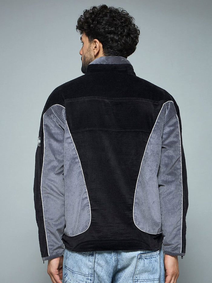 Black & Grey Corduroy Moto Jacket