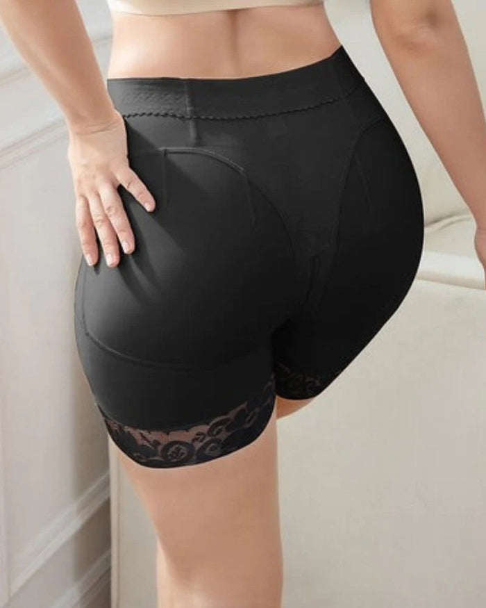 Black High Waist Butt Lifter Lace Shorts - By Qivii