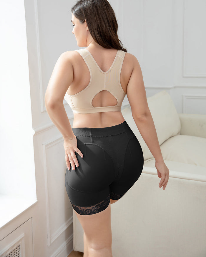 Black High Waist Butt Lifter Lace Shorts - By Qivii