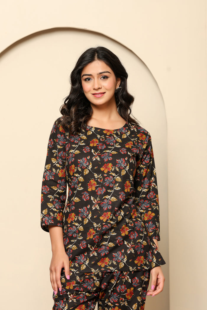 Black Printed Cotton Co- Ord Set
