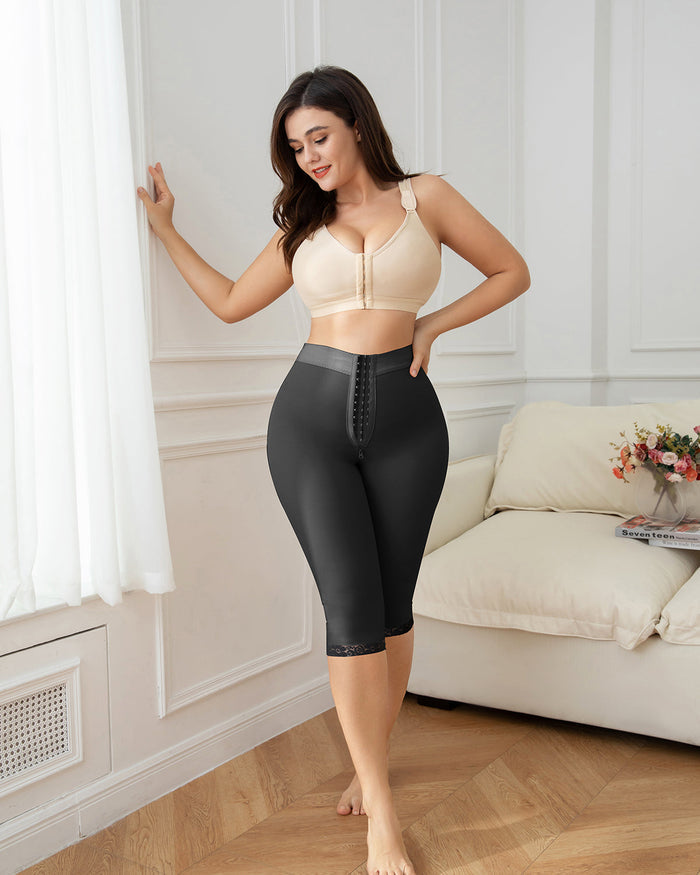 Black Slimming Tummy Control Panties Knee Length Thigh Shaping Leggings - By Qivii
