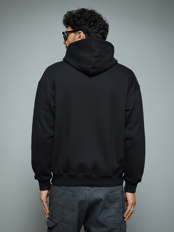 Black Tropical Tiger Embroidered Hoodie