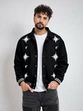 Black Twill Applique Bomber Jacket