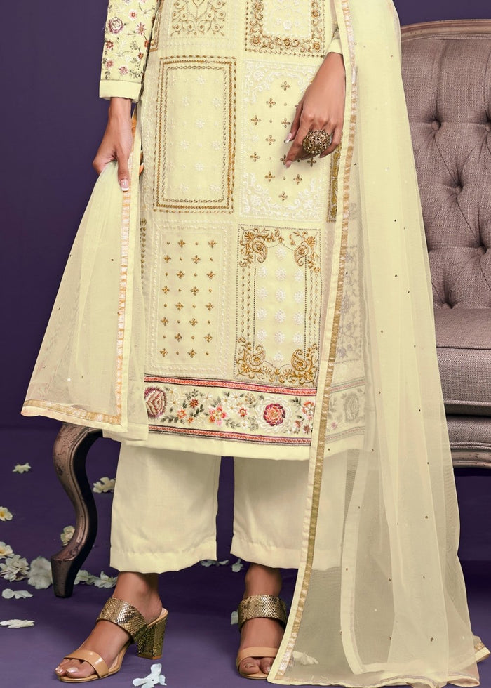 Blonde Yellow Georgette Salwar Suit with Thread, Zari & Sequence work - qivii