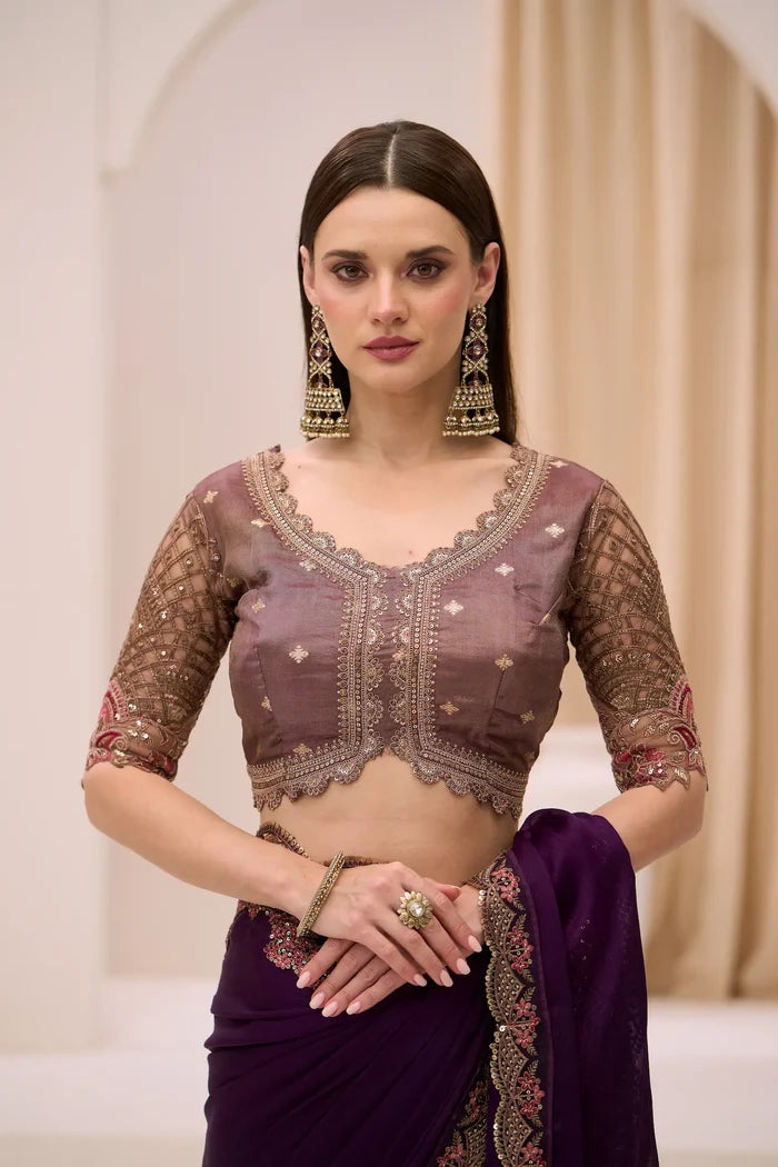Blooming Violet Georgette Party wear Saree