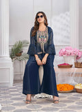 Blue Designer Embroidery Hand Work  Fancy Top & Sharara