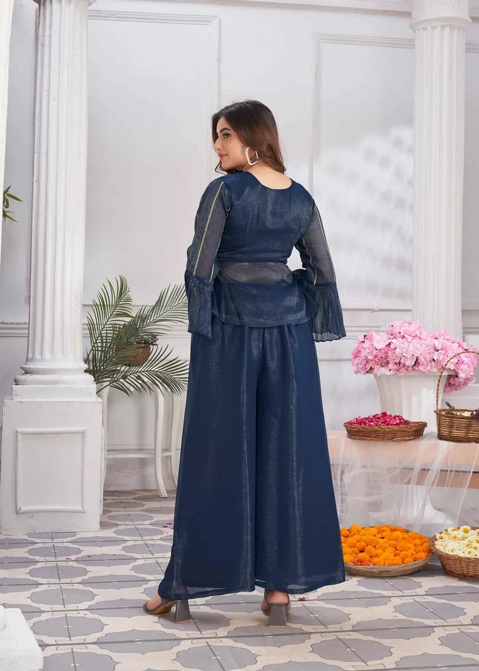 Blue Designer Embroidery Hand Work  Fancy Top & Sharara