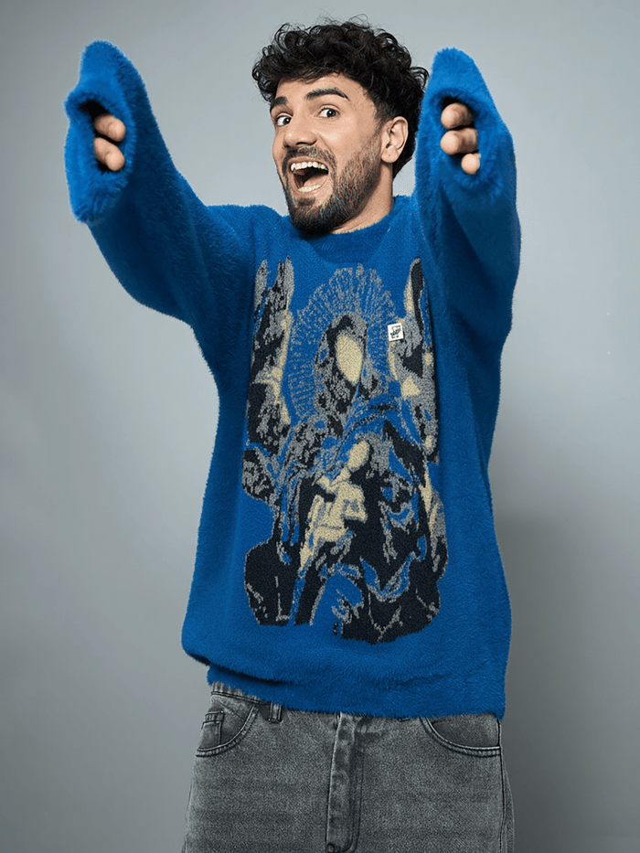 Blue Mohair Mother Mary Knitted Sweater